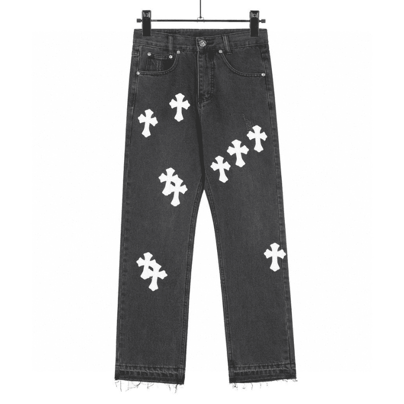 Chrome Hearts Jeans Cross Patches Black White