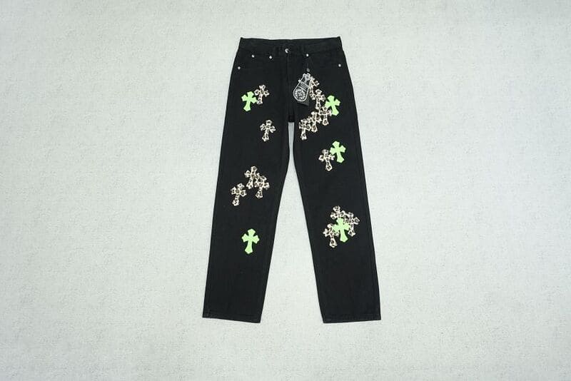 Chrome Hearts Green & Leopard Cross Jeans
