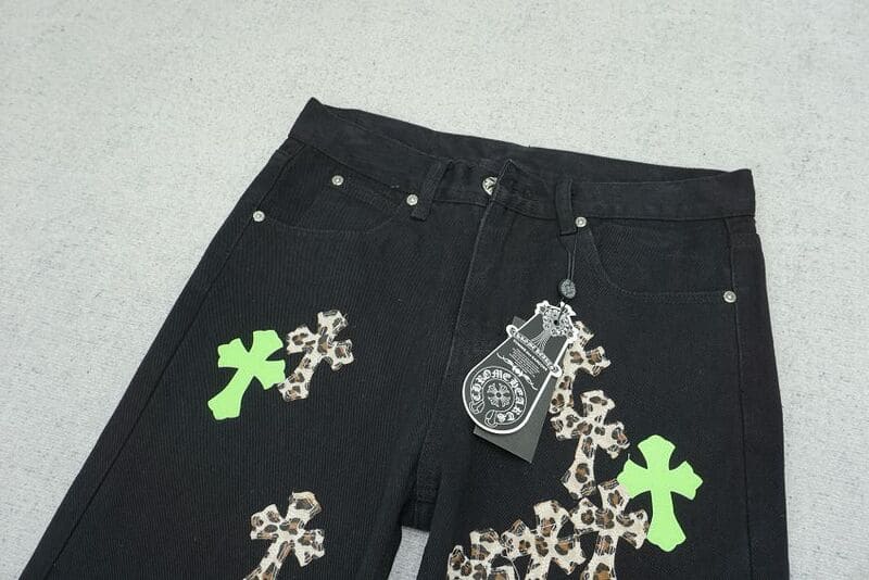 Chrome Hearts Green & Leopard Cross Jeans