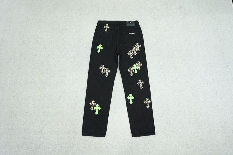 Chrome Hearts Green & Leopard Cross Jeans