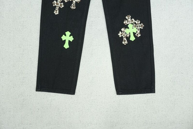 Chrome Hearts Green & Leopard Cross Jeans