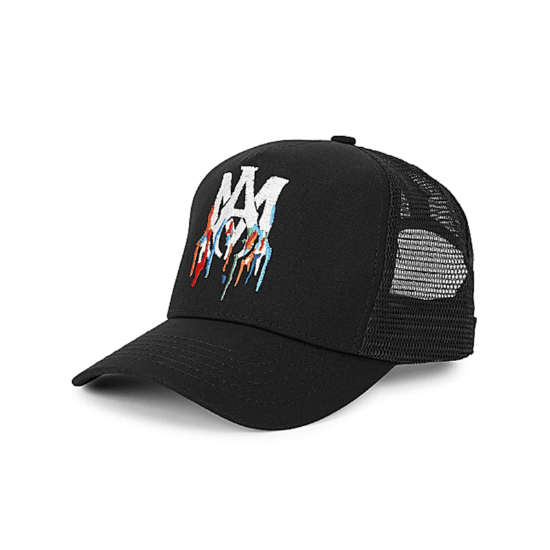 Amiri Trucker Hat AM Paint Drip Logo Black