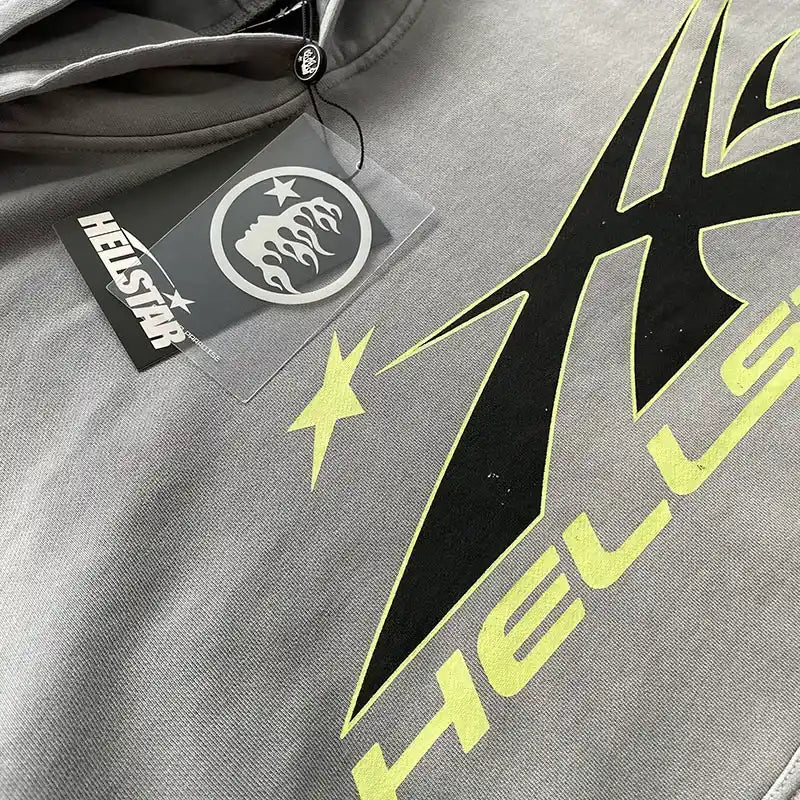 Hellstar Logo Flame Grey/Green Sweatshirt