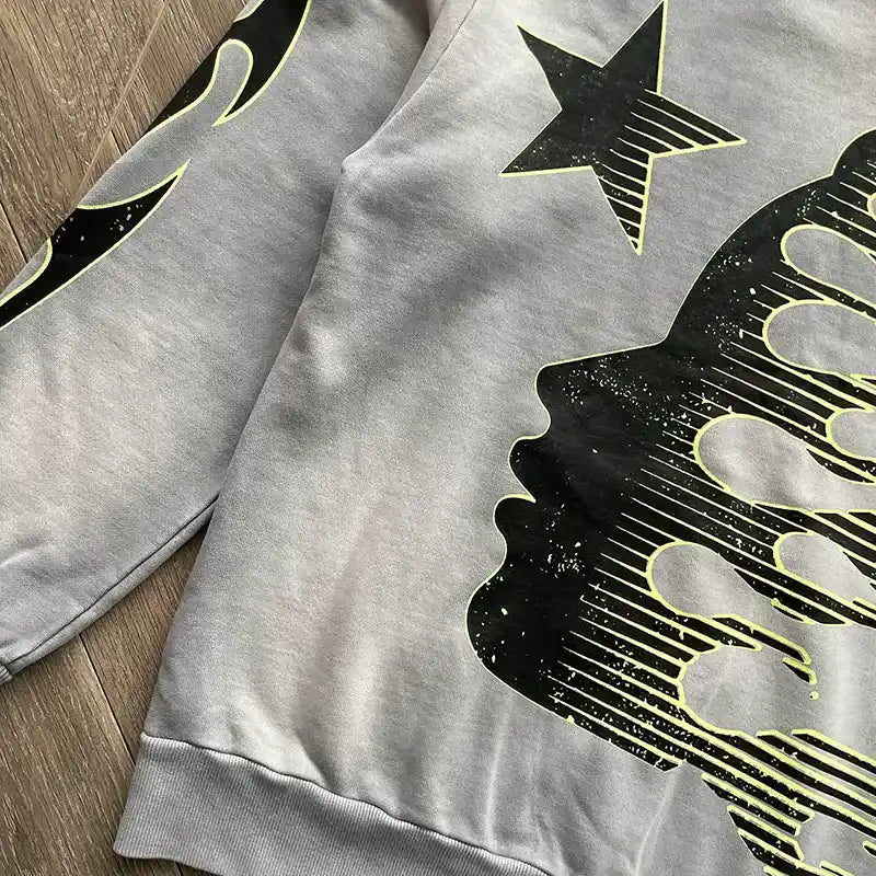 Hellstar Logo Flame Grey/Green Sweatshirt
