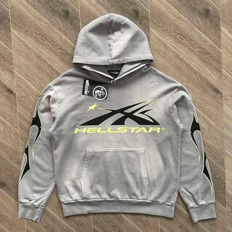 Hellstar Logo Flame Grey/Green Sweatshirt