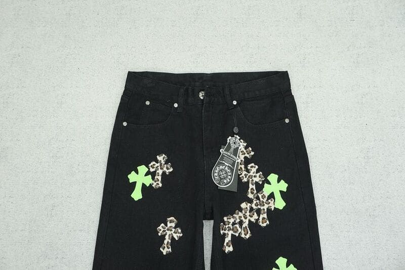 Chrome Hearts Green & Leopard Cross Jeans