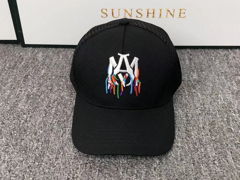 Amiri Trucker Hat AM Paint Drip Logo Black