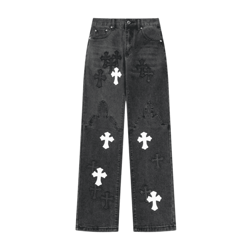 Chrome Hearts Black Cross Patches Jeans