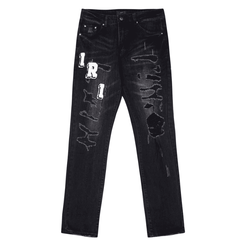 Amiri Distressed Varsity Logo Jeans