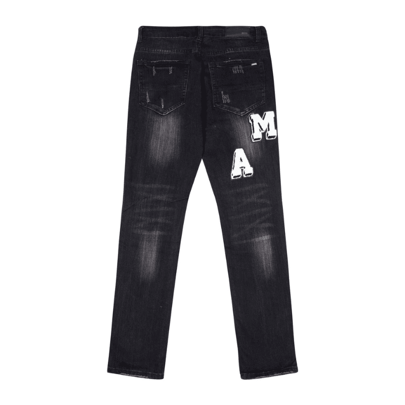 Amiri Distressed Varsity Logo Jeans