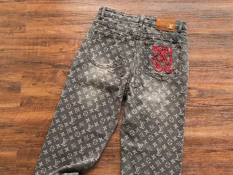 Louis Vuitton Distressed Baggy Monogram Jeans