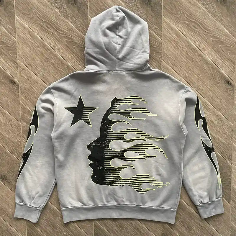 Hellstar Logo Flame Grey/Green Sweatshirt