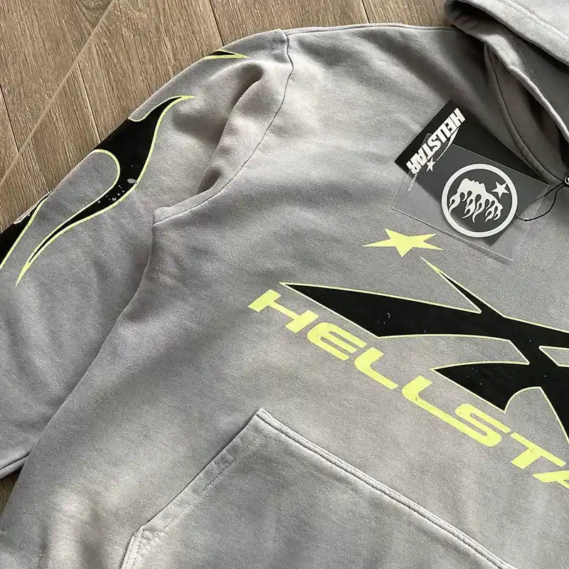 Hellstar Logo Flame Grey/Green Sweatshirt