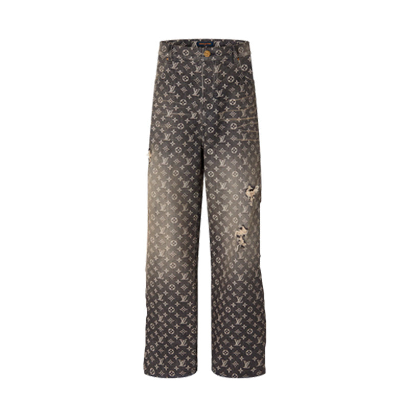 Louis Vuitton Distressed Baggy Monogram Jeans